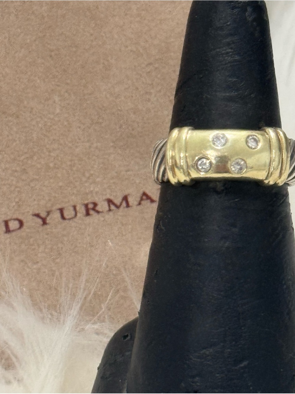 David Yurman .925 14K Gold Four (4) Diamond Metro Cable Ring Sz 6 - Picture 3 of 12